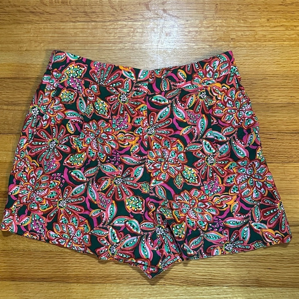J.Crew  Shorts Women's Sz 06  Flat Front Printed Green Chino Cotton (D)4